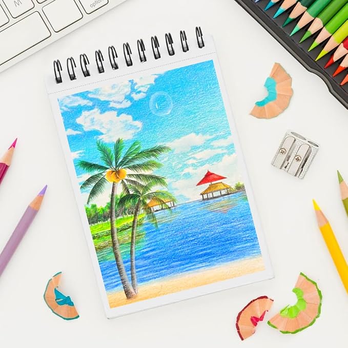 8.3" x 5.8" Hardcover Sketchbook, Top Spiral Bound Art Journal Sketchbook, 60 Sheets 92LB/150 GSM Acid-Free Drawing Bright White Mixed Media Paper for Adults Beginners Artists.Grass Green