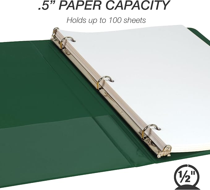 Samsill 0.5 Inch 3 Ring Binder, Economy Round Ring, Clear View Cover, 100 Sheet Capacity - for School, Home, Office - Forest Green