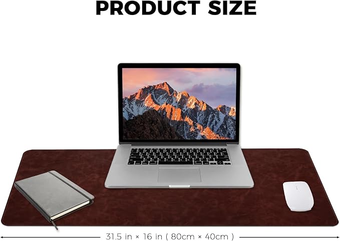 CHEERYGOO Leather Desk Pad Protector, Mouse Pad, Office Desk Mat, Non-Slip PU Leather Desk Blotter, Laptop Desk Pad, Waterproof Desk Writing Pad for Office and Home 31.5"x 15.7" L Reddish Brown
