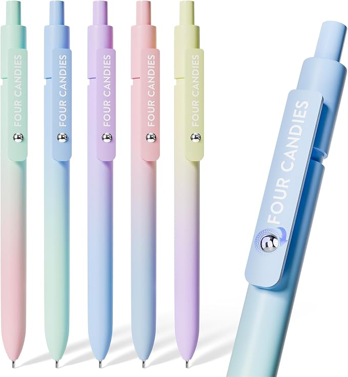 Four Candies Gel Pens, 5 Pcs 0.7mm Fine Point Quick Dry Black Ink Pen | Smooth Writing Gel Pens for Journaling, Note Taking, Nurse Aesthetic, Cute Office School Supplie(Gradient)