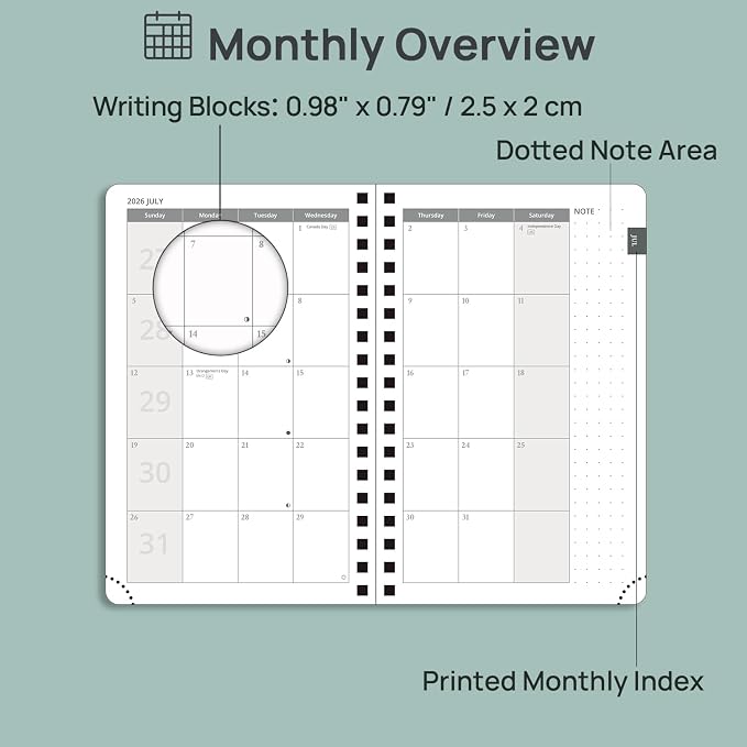 POPRUN Pocket Planner 2026-2027 (JUL 26-JUN 27), Purse Size 4" x 6.25", Small Pocket Calendar for Purse, Academic Weekly and Monthly Calendar with Ruler, Spiral Softcover, 100GSM - Black
