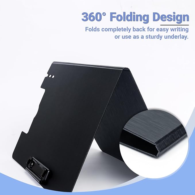 Clipboard Folder, with Dual Metal Clips, Embossed-Texture, Folding 360° Rotating, Nursing Clipboard for Letter and A4, Pen Holder (Black, 5)