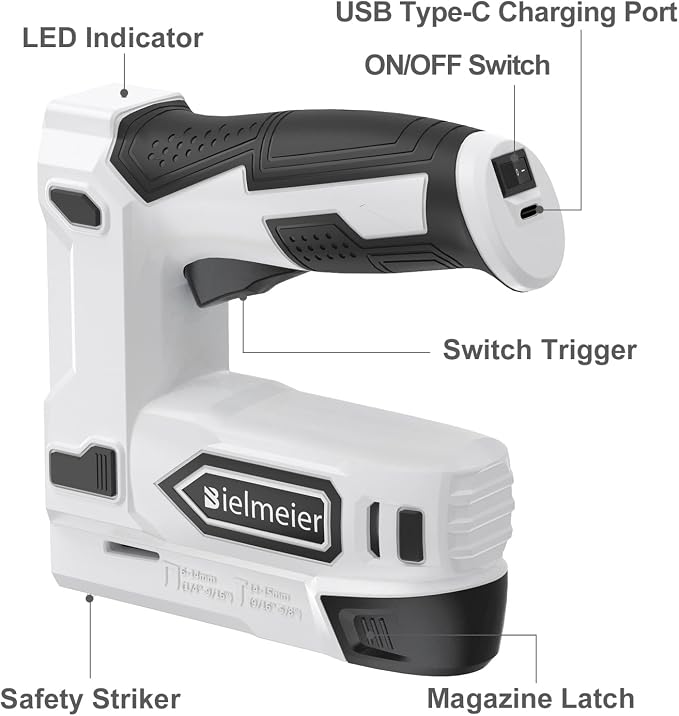 Bielmeier Electric Staple Gun, 4V Cordless Battery Powered Staple Gun, 2-in-1 Electric Stapler & Brad Nailer with 1200 T50 Staples, 400 Nails, USB-C Charger for Upholstery, Wood & DIY