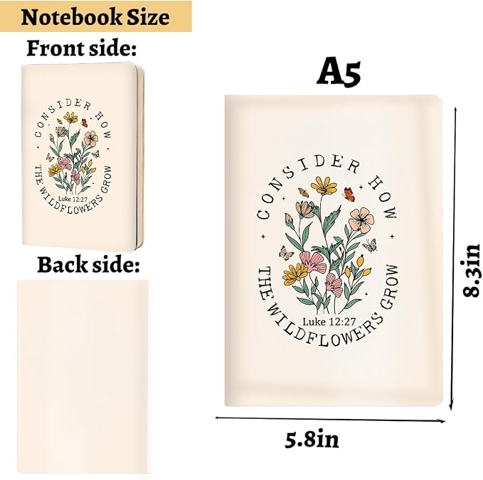 Beige Christian Hard Shell Journal Notebook 200 Sheets (5.8 x 8.3) | Bible Verse Gifts for Women, College Ruled Notebook, Inspirational Notebooks, Journals for Writing Planner Note Taking