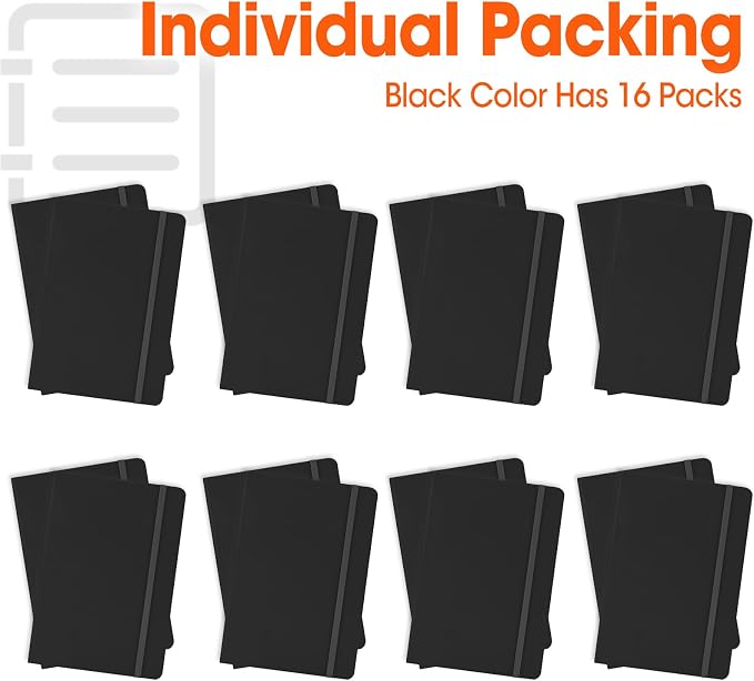 16 Pack Lined Journal Notebook for Work, 136 Pages, Medium 5.5 in x 8.3 in, A5 College Ruled, Hardcover Journaling Notebooks for Writing, Note Taking, Fit for Business Work School Home (Black)