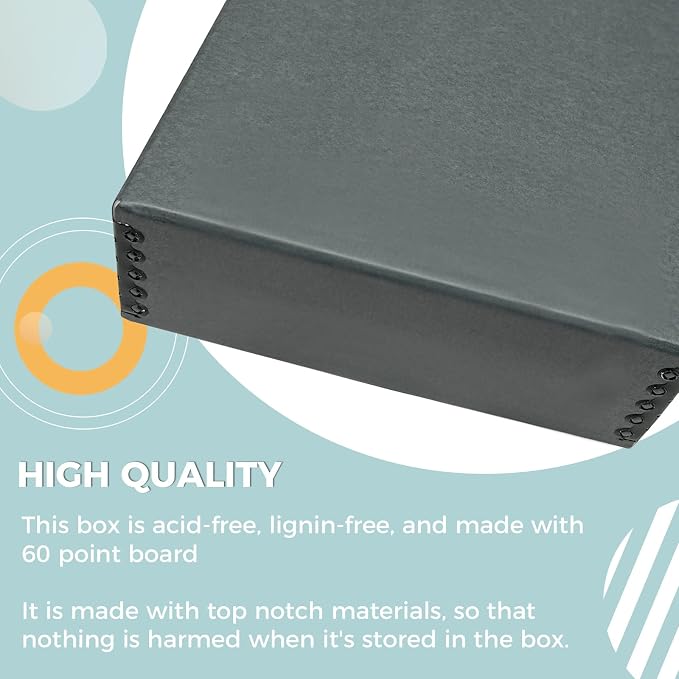 Golden State Art, Drop Front Archival Storage Box, Gray, 8.75x10.75x3 Inch | Acid-Free Museum Box with Metal Edge Corner, for Storing Artwork Photos Documents Prints Arts And Crafts