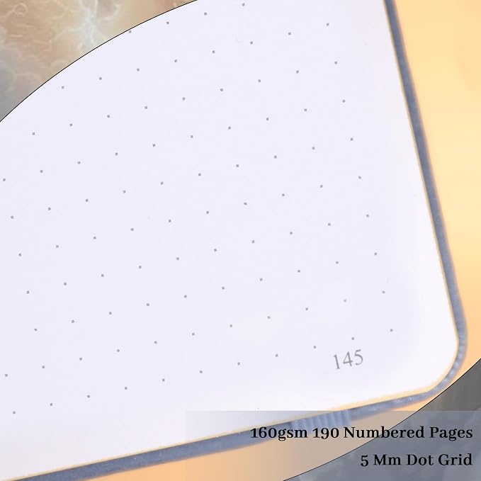 TIEFOSSI Dot Journal, 160gsm 190 Numbered Pages, Diary for Work & Sketching, A5 Hardcover Leather Journal for Writing Women Men | 190 Numbered Pages,Diary for Work & Sketching, A5 Hardcover Leather Journal for Writing Women Men
