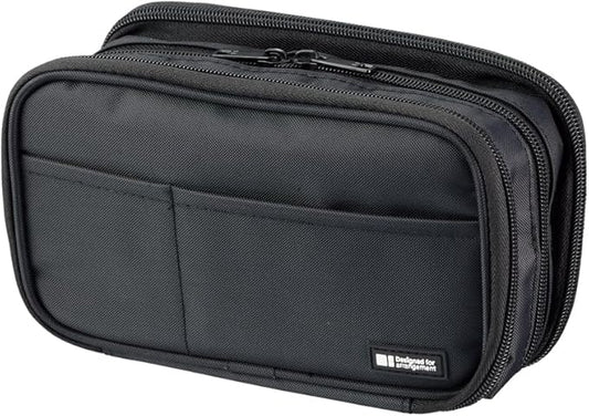 LIHIT LAB Large Capacity Triple Zipper Pencil Case For School Office College, Big Capacity 8 Compartments Pencil Bag Holder Adults Teen Boys Girls, Travel Cosmetics Storage, Jet Black (A7556-124)