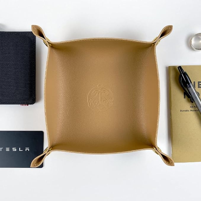 Vegan Leather Foldable Travel Valet Tray (Camel Hair)