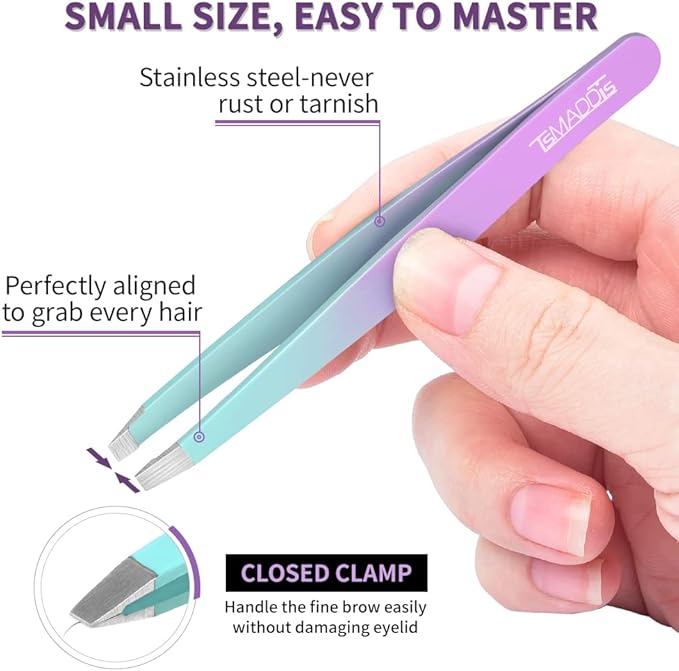 TsMADDTs 7 pcs Tweezers for Women Facial Hair, Precision Tweezer Set for Eyebrows with Curved Scissor and Eyebrow Razor for Ingrown Hair