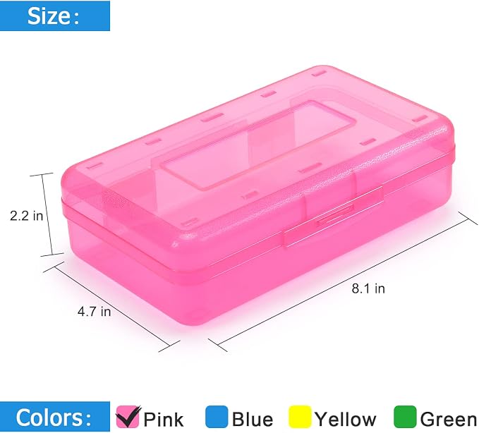 Tamaki 1 Pack Plastic Pencil Box Large Capacity, Pink | Clear Boxes with Snap-tight Lid Stackable Design and Stylish Office Supplies Storage Organizer