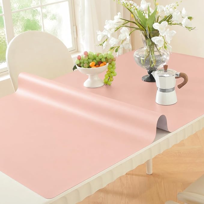 OstepDecor Pink Table Cover Protector 24 x 36 Inch, 1.5mm Thick Plastic Table Cover, Dining Table Protector Pad, Waterproof & Easy Cleaning PVC Desk Mat for Dresser, Coffee & Kitchen Wooden Tabletop