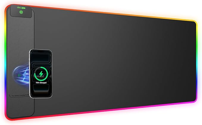 Wireless Charging Mouse Pad Gaming, 31.5"x15.8" Large Desk Mat, Waterproof | RGB Mousepad, Smooth Glide, Stitched Edge, Non-Slip Rubber Base, Desk Pad Computer Keyboard Mat, No Adapter