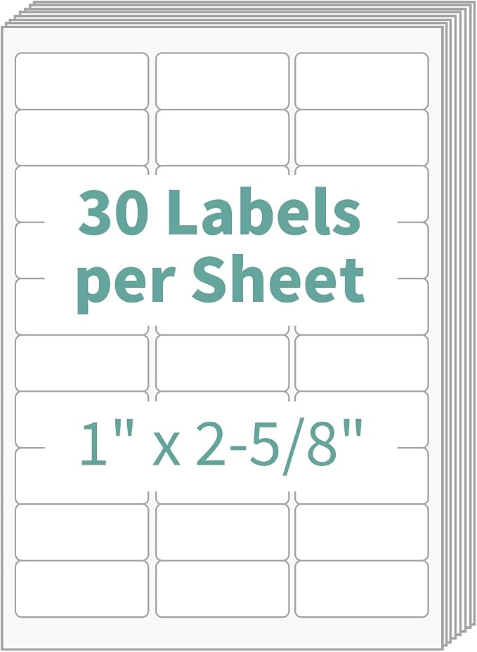 1" x 2-5/8" Address Labels, 30 up Blank Shipping Labels, 250 Sheets Address Mailing Sticker Labels for Laser and Inkjet Printers (7500 Labels)