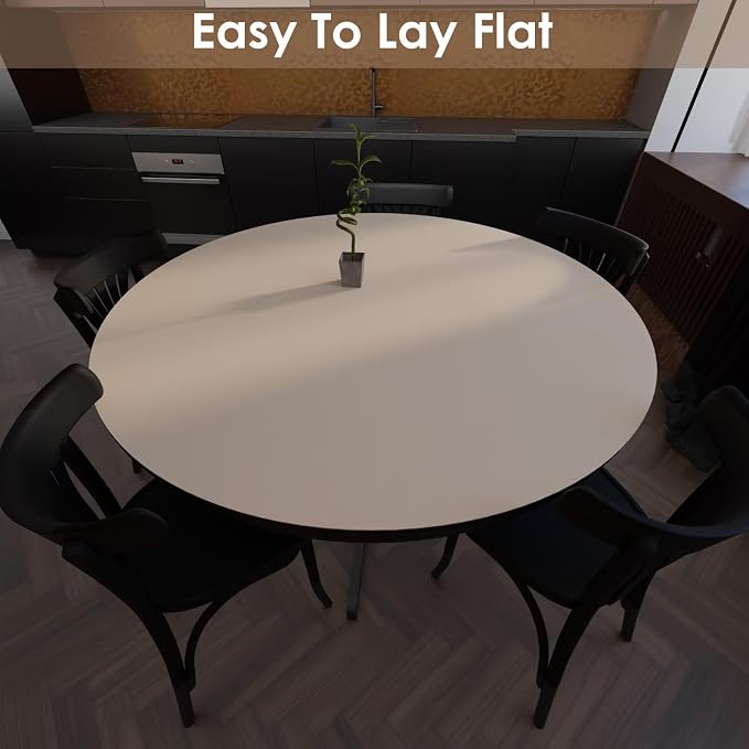 Round Table Cover - Can Be Used On Both Sides Waterproof and Easy to Clean Good Flatness Used for Dining Table(Light Beige+Light Gray Dia.54Inch)