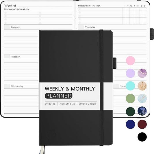 Undated Weekly Planner for 2026, Forvencer Simplified Weekly & Monthly Calendar Planner, Cute Daily Organizer Notebook, Agenda Journal to Track Goals & Tasks, Start Anytime, A5 Size, Black