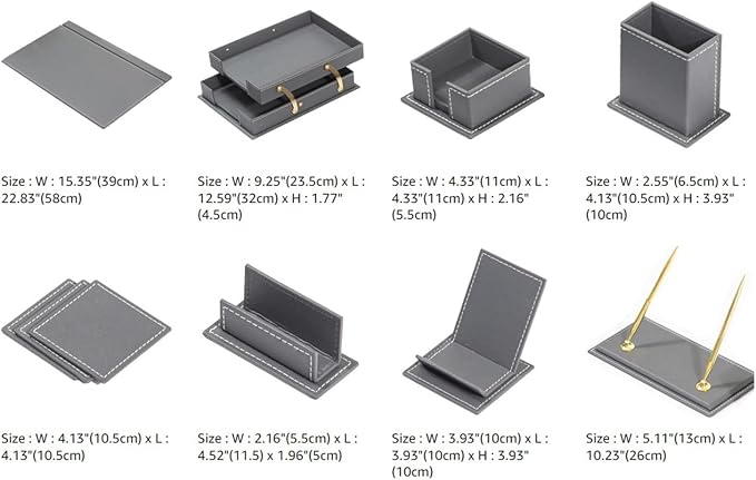 MOOGCO 12-Piece Leather Desk Set — Desk Pad 23.2" x 15.4", Double Document Tray, Pen Holder — Desk Organizer Set for Home Office & Executive Desk Accessories