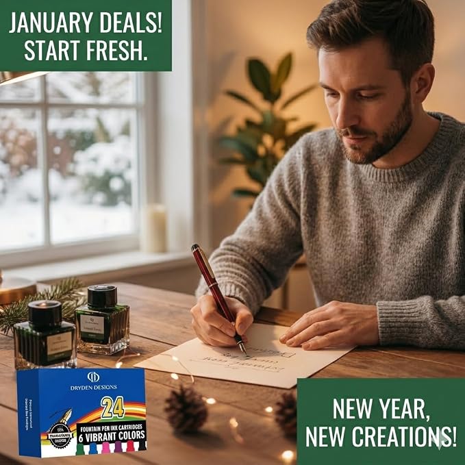 Dryden Designs Fountain Pen - Medium and Fine Nibs | Includes Luxury Box, Ink Cartridges - 3 Black 3 Blue and Ink Refill Converter - Royal Red