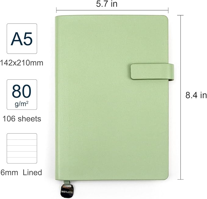 A5 Soft Cover Lined Notebook, Pen Holder & Gold Edges, 180° Lay Flat Journal, Large 5.7 x 8.4 in, Bookmark & Gift Box, Business Notebook for Work, Study, Travel(Grass Green)