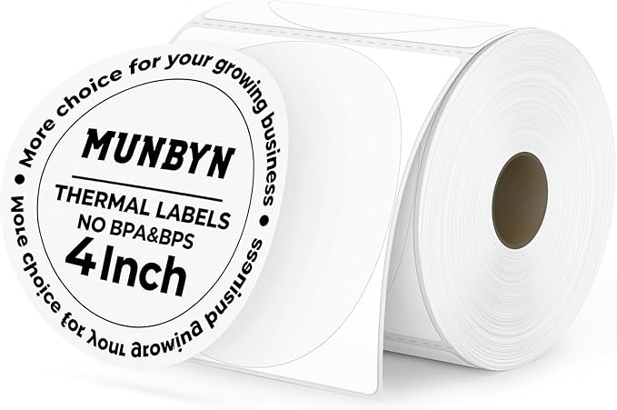 MUNBYN 4 Inch White Circle Thermal Labels for Business, 500 Sheets/1 Roll
