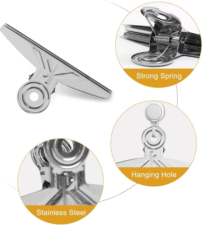 Coideal Extra Large Bulldog Clips - 2 PCS 20cm Jumbo Stainless Steel XL Bull Binder Paper Clip Clamps for Office (Sliver, 7 7/8 Inch)