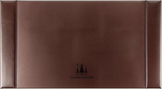Professional Leather Desk Mat Brown Writing Surface, Raised Edge Stitching Desk Protector, Large Leather Executive Desk Pad (30" x 18")