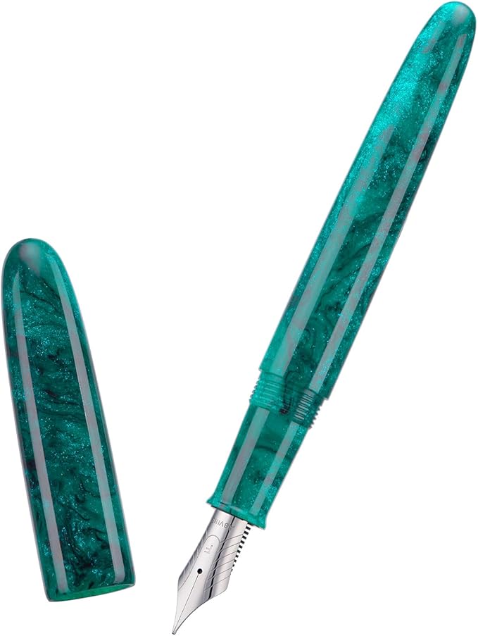 Asvine C80 Fountain Pen #8 Medium Nib Large Handcraft Pen with Converter Pen Box Collection Set (Green Glitter)