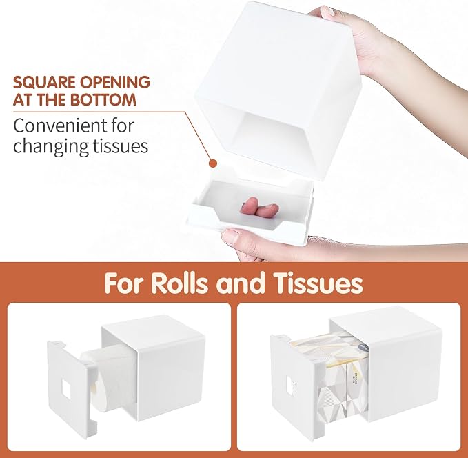 Y-in Hand Tissue Box Cover, Modern Decorative Square Facial Storage Tissue Box Holder, Home Accessories for Bathroom Vanity Countertops, Dressers, Night Stand, Parlors and Office - White