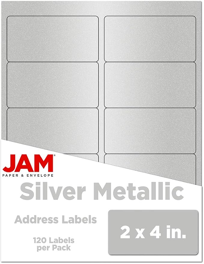 JAM PAPER Shipping Address Labels - Standard Mailing - 2 x 4 - Silver Metallic - 120/Pack
