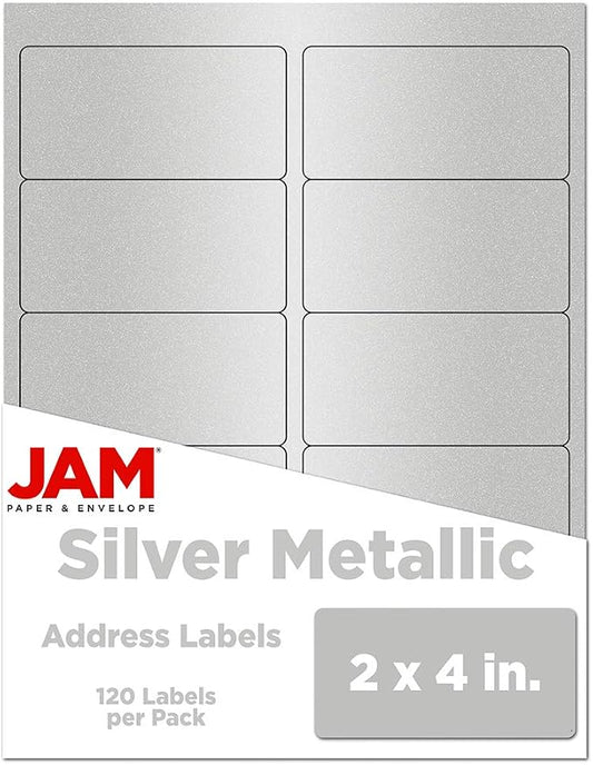 JAM PAPER Shipping Address Labels - Standard Mailing - 2 x 4 - Silver Metallic - 120/Pack
