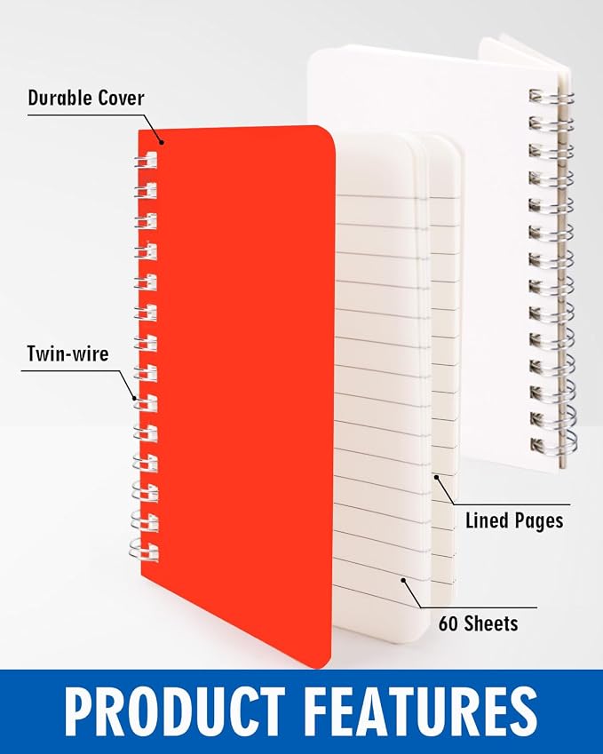 Dynta Small Notebooks 3x5 Bulk, Mini Spiral Notebooks 40 Packs, Pocket Notebooks Notepads Memo Pads 10 Assorted Colors for School Home Office College Work Travel (60 Sheets/120 Pages)