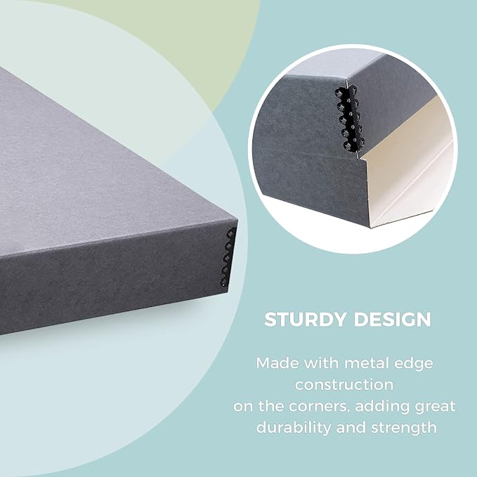 Golden State Art, Drop Front Archival Storage Box, Gray, 20.75x24.75x3 Inch | Acid-Free Museum Box with Metal Edge Corner, for Storing Artwork Photos Documents Prints Arts And Crafts