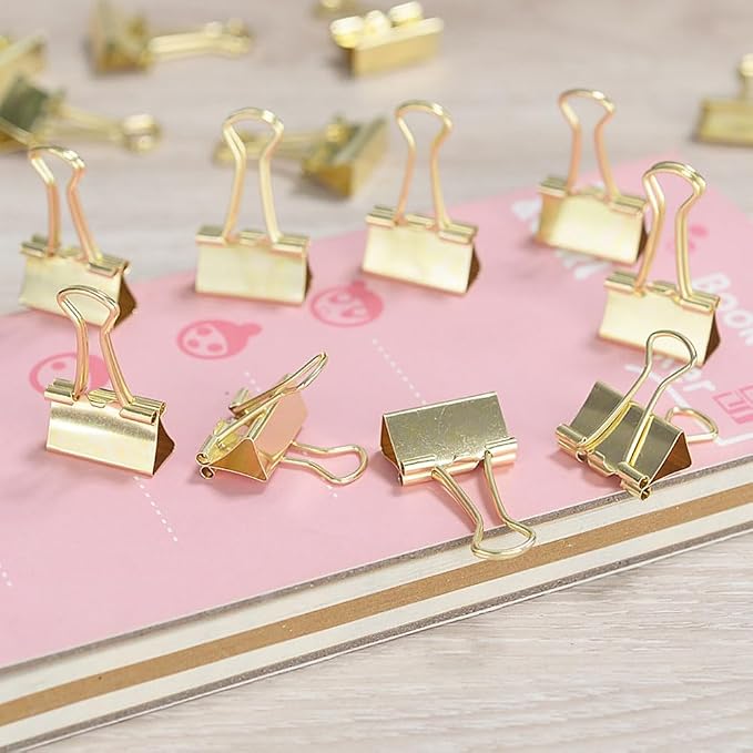 50 Pack Small Gold Binder Clips 3/4 Inch (19 mm), Colored Little Paper Clamps, Tiny Mini Paper Clips for Office Home School Business 0.75"