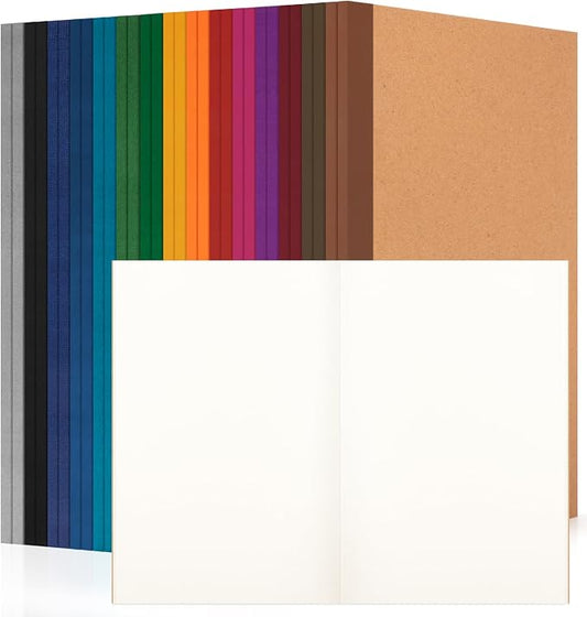 ALKALO 30 Pack Blank Notebook Journals Bulk, A5 Unlined Paper Composition Notebook, 8.3”x 5.5”, Kraft Cover with Vintage Spines, 15 Colors 60 Pages for School Office Travel(Vintage-Blank-30 pack)