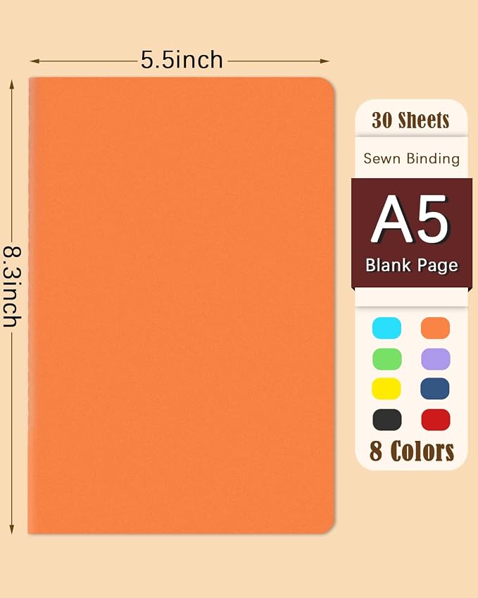 Gwybkq A5 Notebooks Bulk Blank Journals 16 Packs(5.5x8.3), Travel in Bulk Colorful Soft Cover, Sketchbook with No Lines Writing Diary Subject Notebooks Planner 30 Sheets/60 Pages