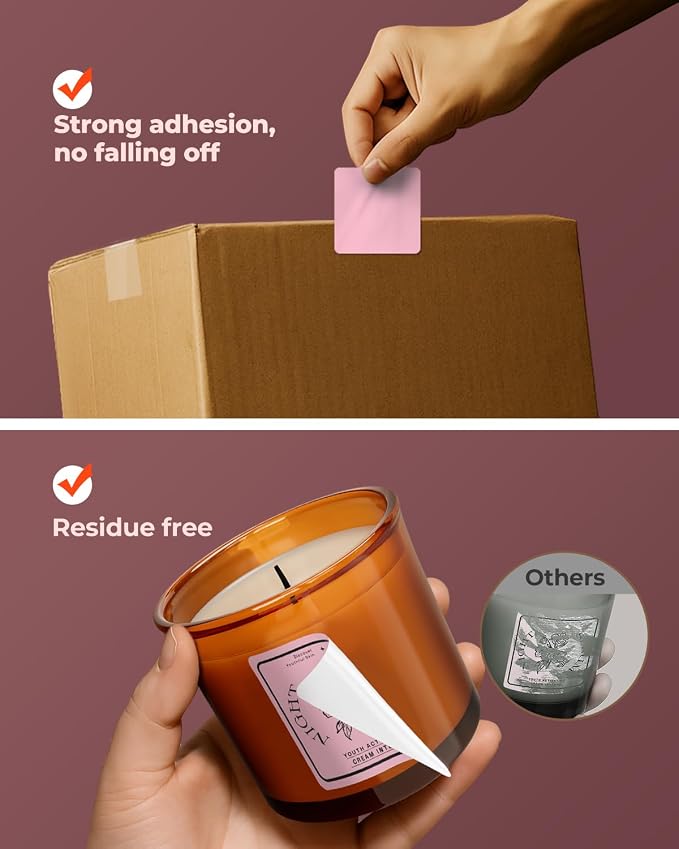 MUNBYN 2x2 Thermal Labels, 750 Sheets/Roll, Pink | Strong Adhesive & Perforated, Non BPA&BPS for Small Business, Barcode, Bakery, Shipping