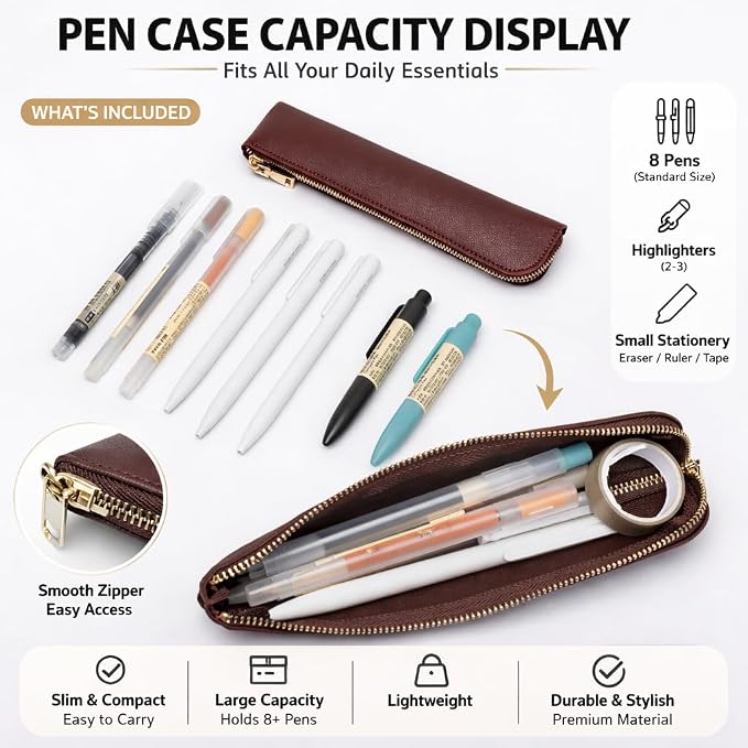 Slim Pencil Case Small Pencil Pouch Pen Case (Burgundy/FL)