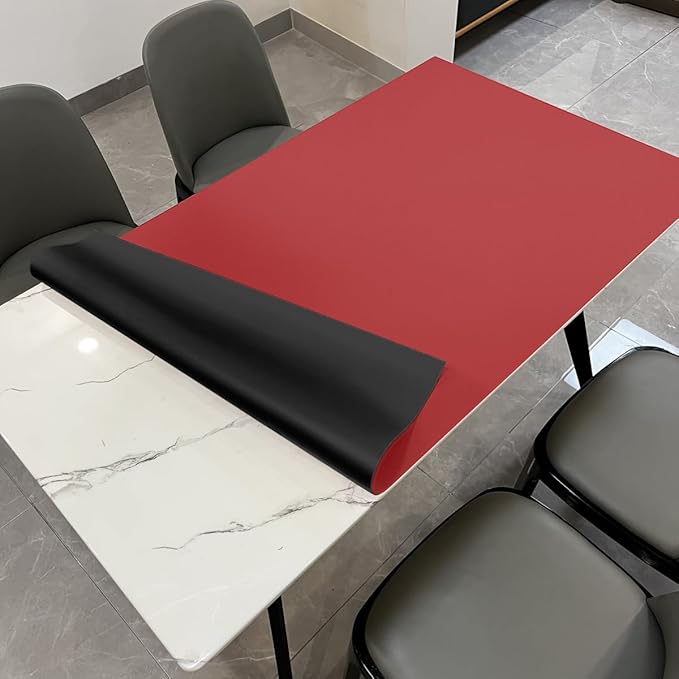 Faux Leather Table Cover,1.8mm Thick,42x96 Inch Table Protector,Table Protector for Dining Room Table,Dining Table Cover,Table Cover Protector.(Black+Wine Red,42x96)