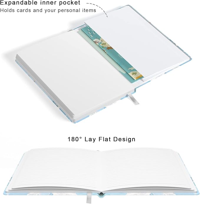 Lined Journal Notebook, Marble Hardcover Journal for Women, Medium 5.7 x 8.4 in, 160 Pages Thick Paper, Cute Aesthetic A5 College Ruled Notebook for Journaling Writing Work Office School, Blue