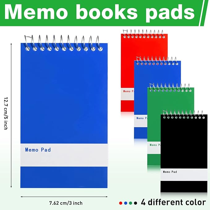 Thenshop 50 Pads Spiral Memo Pads Bulk 3 x 5 Inch Small Pocket Notepad Top Bound Lined 60 Sheets Mini Notebooks for School College Office Home Supplies (Classic Colors)
