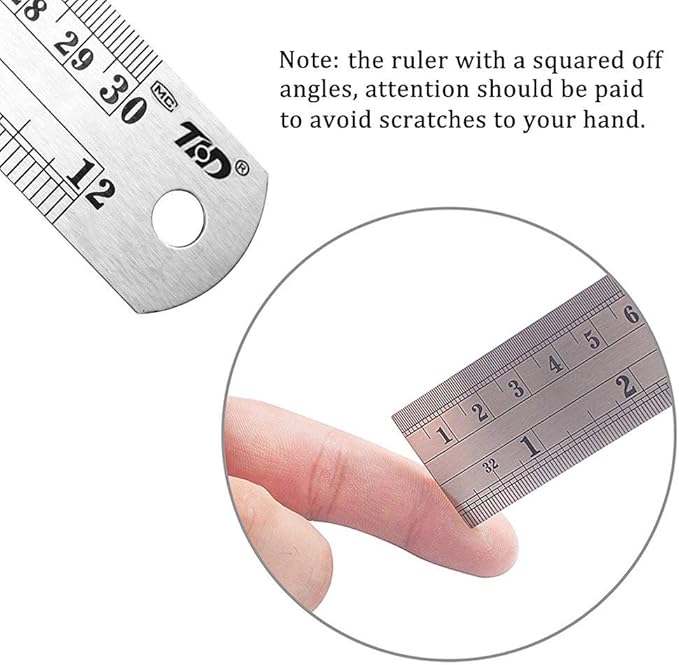 ZZTX Metal Ruler 12 Inches Stainless Steel 1 Pack | Rust-proof, Straight edge, Precise markings, Clear read
