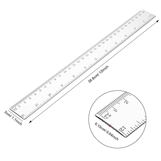 EBOOT 50 Pack Plastic Ruler 12 Inch Straight Flexible Ruler with Inches and Metric for Home Office, Back to School Supplies (Clear)