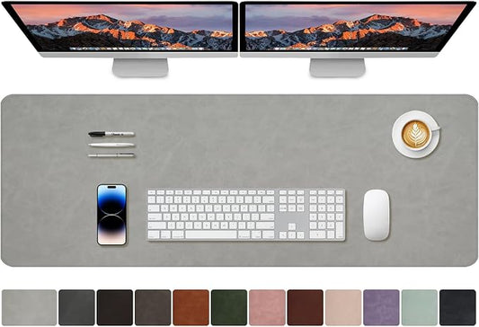 CHEERYGOO Faux Leather Desk Mat - Waterproof Mouse Pad, Non-Slip PU Leather Blotter, Writing Surface for Office and Home 47"x17" XXL Light Grey
