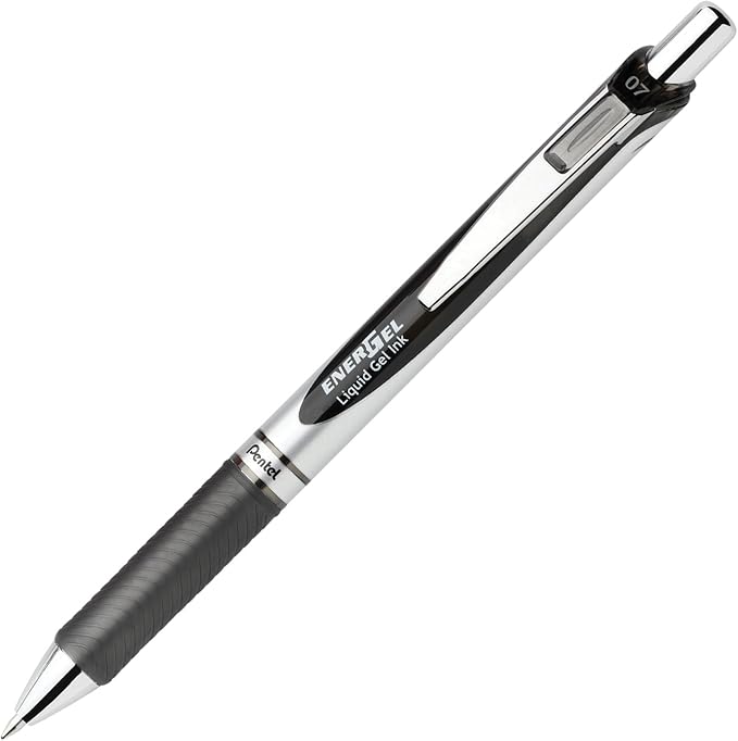 Pentel EnerGel RTX Retractable Liquid Gel Pen, (0.7mm), Medium Line, Metal Tip, Black Ink, Pack of 6 (BL77BP6A)