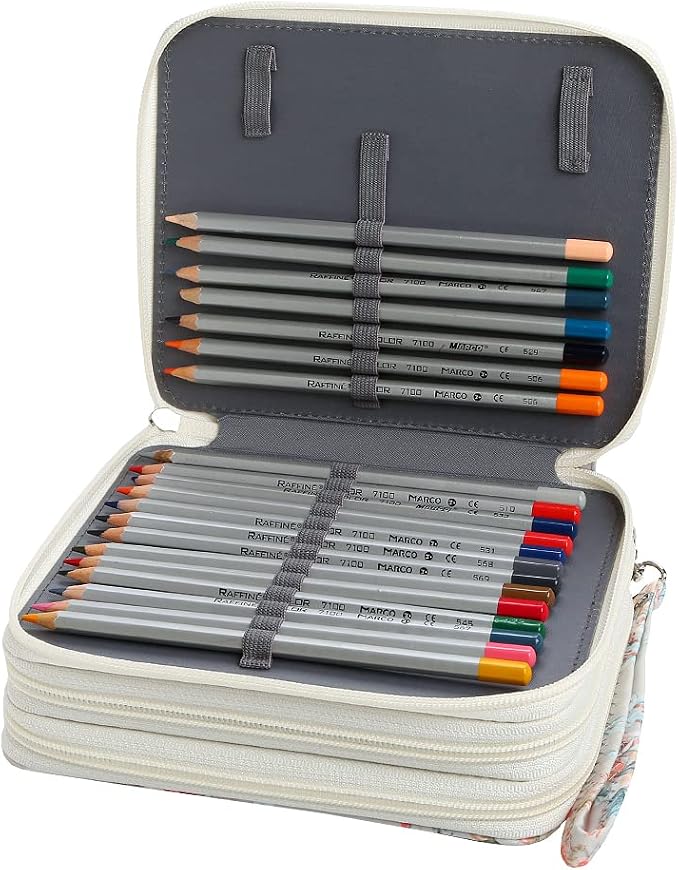 Rose Pencil Organizer - 72 Slot Colored Pencil Case with Zipper for Watercolor Pens, Markers and More