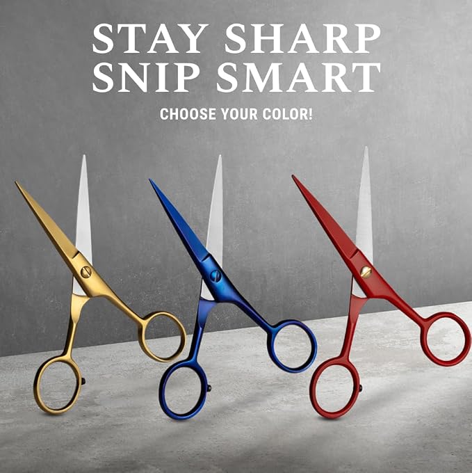 Ontaki 5" Beard & Mustache Scissor with Combs for Men - True Red | 410C Durable German Steel, Ergonomic Travel Friendly Design for Facial Hair - Beard Grooming Kit & Case Perfect for Styling
