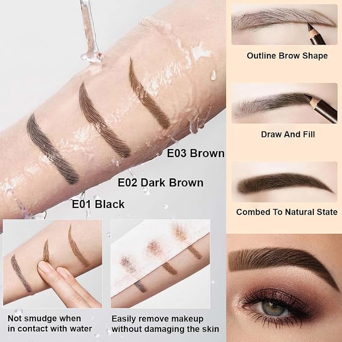 12Pcs Dark Brown Eyebrow Pencils for Women, Wooden Hard-Core Eyebrow and Eyeliner Pencil, Long Lasting Waterproof and Sweat-Proof, Beginner Makeup Brow Pencil (Dark Brown)