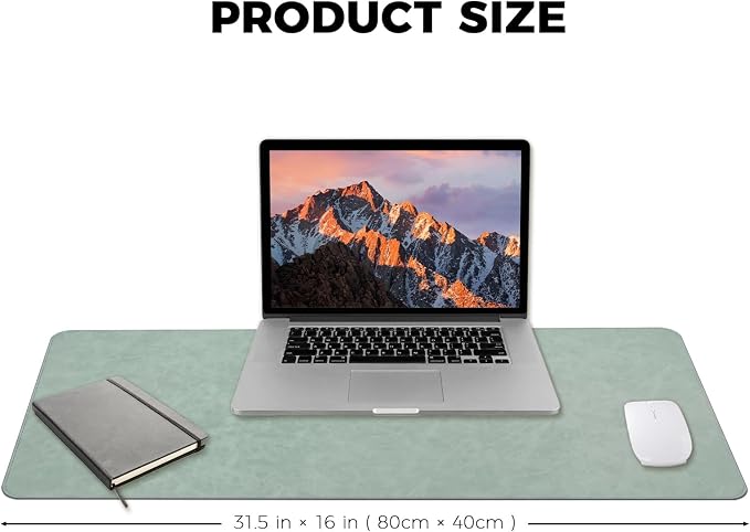 CHEERYGOO Leather Desk Pad Protector, Mouse Pad, Office Desk Mat, Non-Slip PU Leather Desk Blotter, Laptop Desk Pad, Waterproof Desk Writing Pad for Office and Home 31.5"x 15.7" L Mint Green