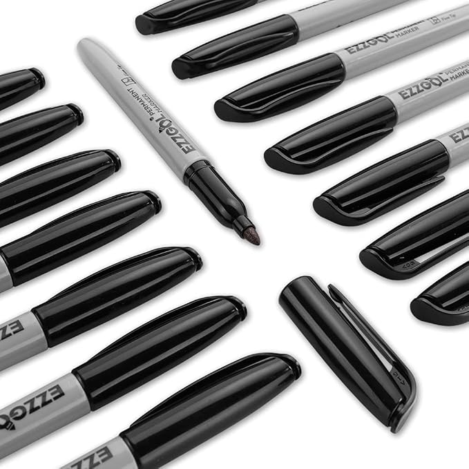 Ezzgol Permanent Markers Bulk, 72 Pack Black Permanent Marker Set, Fine Tip, Waterproof Markers, Premium Smear Proof Pens, Waterproof, Quick Drying, Office Supplies for School, Office, Home
