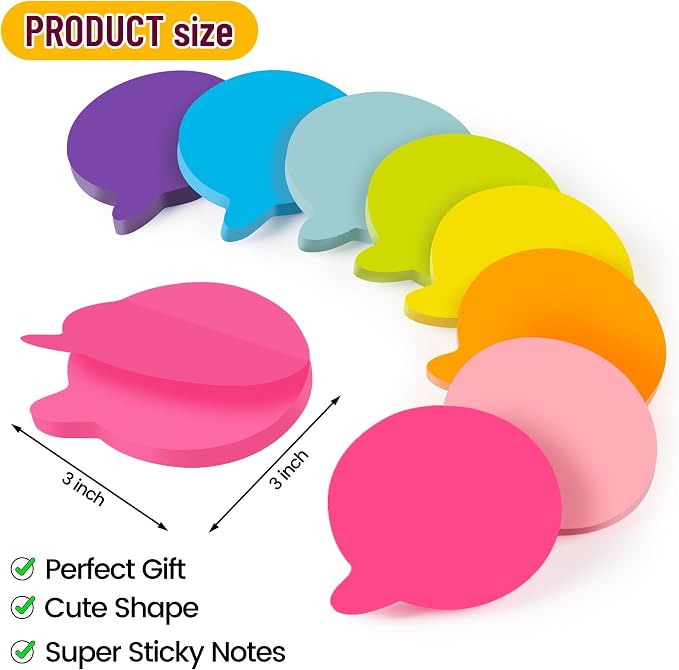 Bubble Sticky Notes 3x3 in, 8 Pads, Super Cute Bright Color Strong Adhesive Gift Post, Clean Removal, 82 Sheets/pad